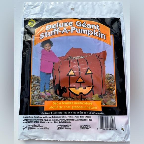 Halloween 1996 Giant Stuff -a- Pumpkin 140 Gallon Lawn Bag 56”x60” New & Sealed! - Picture 3 of 3